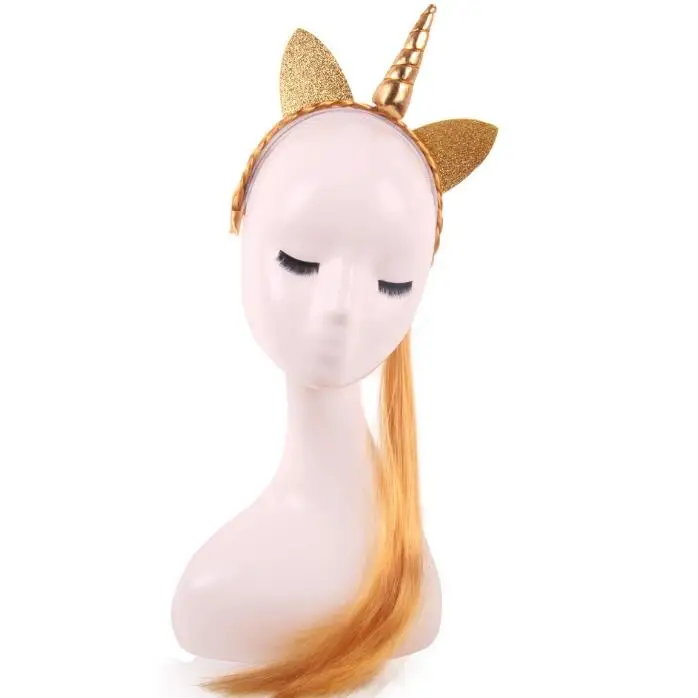 Мягкая повязка на голову с ушками единорога пони и хвостом парик для девочек