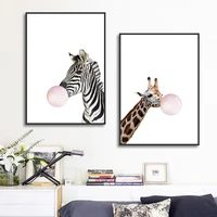 nordic decorative painting creative animal children room wall art blowing bubbles giraffe zebra canvas nordic posters and prints