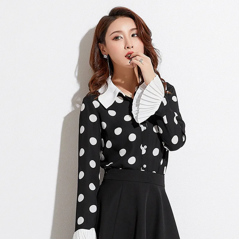 Женская офисная блузка в горошек винтажная Блузка с оборками одежда TA1093 лето 2019 |