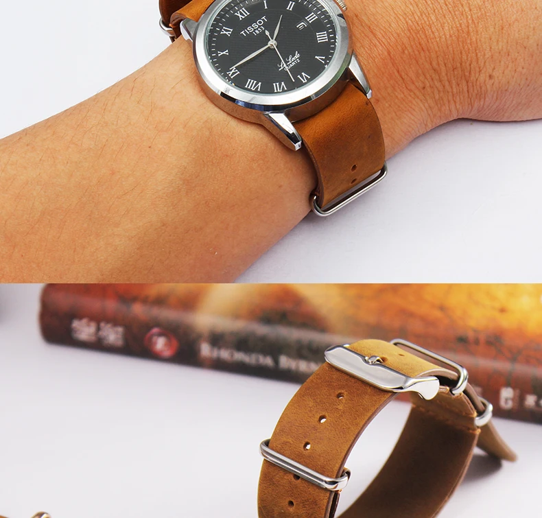 Высокое Качество Винтаж Crazy Horse чехол из натуральной кожи для Nato seiko Tissot ремешок коричневый черный серый ремешок 20 мм
