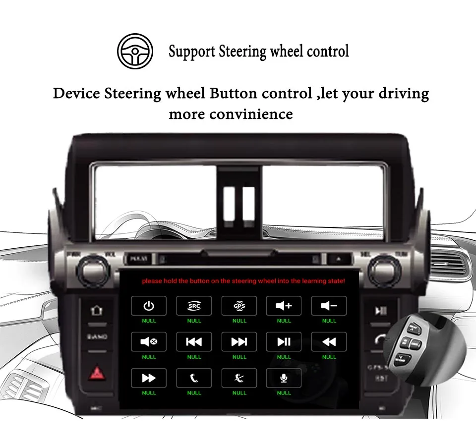 4G 64G Android9.0 для Toyota PRADO 150 Восьмиядерный " 1024*600 Bluetooth Автомобильный DVD Радио gps навигация магнитофон