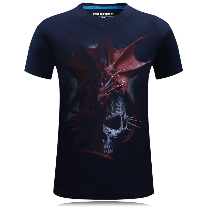 Мода 2017 Т Рубашки Мужчин Скелет Дракона Печати 3d Футболки Прохладный лето
