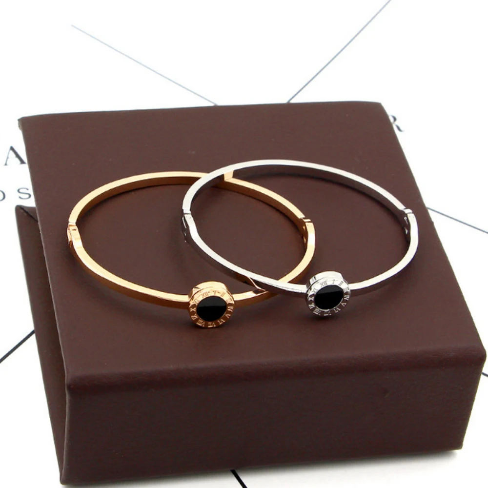 Fashion Stainless Steel Black Shell Thin Bangle Bracelet With Roma Numerals | Украшения и аксессуары