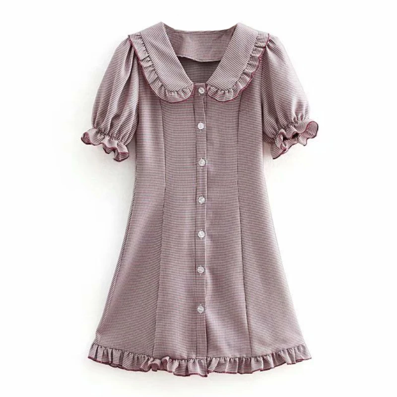 Женская шикарная клетчатая модель однобортный короткий рукав отложной воротник