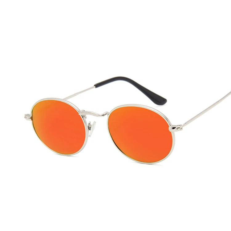 SilverOrangered Ретро круглые розовые солнцезащитные очки для женщин, фирменный дизайн, солнцезащитные очки для женщин, сплав, зеркальные женские очки коричневого цвета - Цвет линз: SilverOrangered
