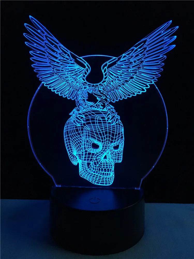 

3D лампа с изображением орла и черепа, светодиодный Ночной светильник с USB, цветной сенсорный или дистанционный светильник, меняющий цвет, на...