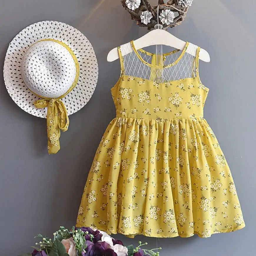 2PCS Toddler Kids Baby Girl Outfit Clothes Chiffon Floral Vest Dress+Sun Hat Set 0410 | Детская одежда и обувь