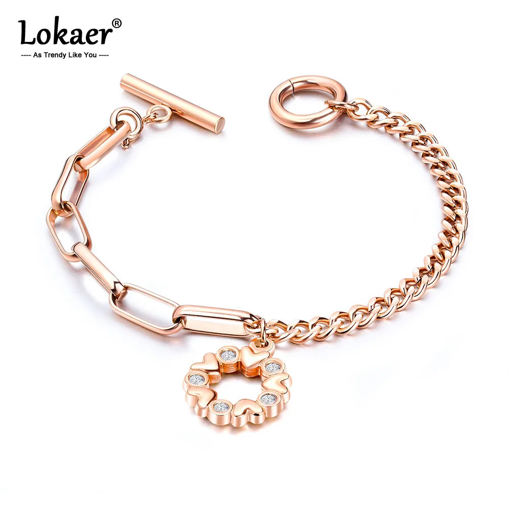 Lokaer, нержавеющая сталь, асимметричная цепь, женский браслет, модный, розовое золото, любовь, талисманы, браслет, ювелирное изделие для женщин, девушек, OGS989