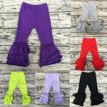 Wholesale Children Baby Girls Clothing High Quality Triple Ruffle Pants Girls Adult Elastic Mid Waist Pants