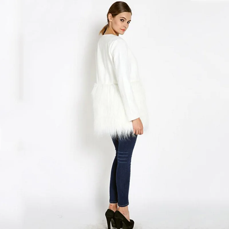 FANALA/пальто с мехом теплое Manteau Femme Hiver пальто искусственным однотонное круглым
