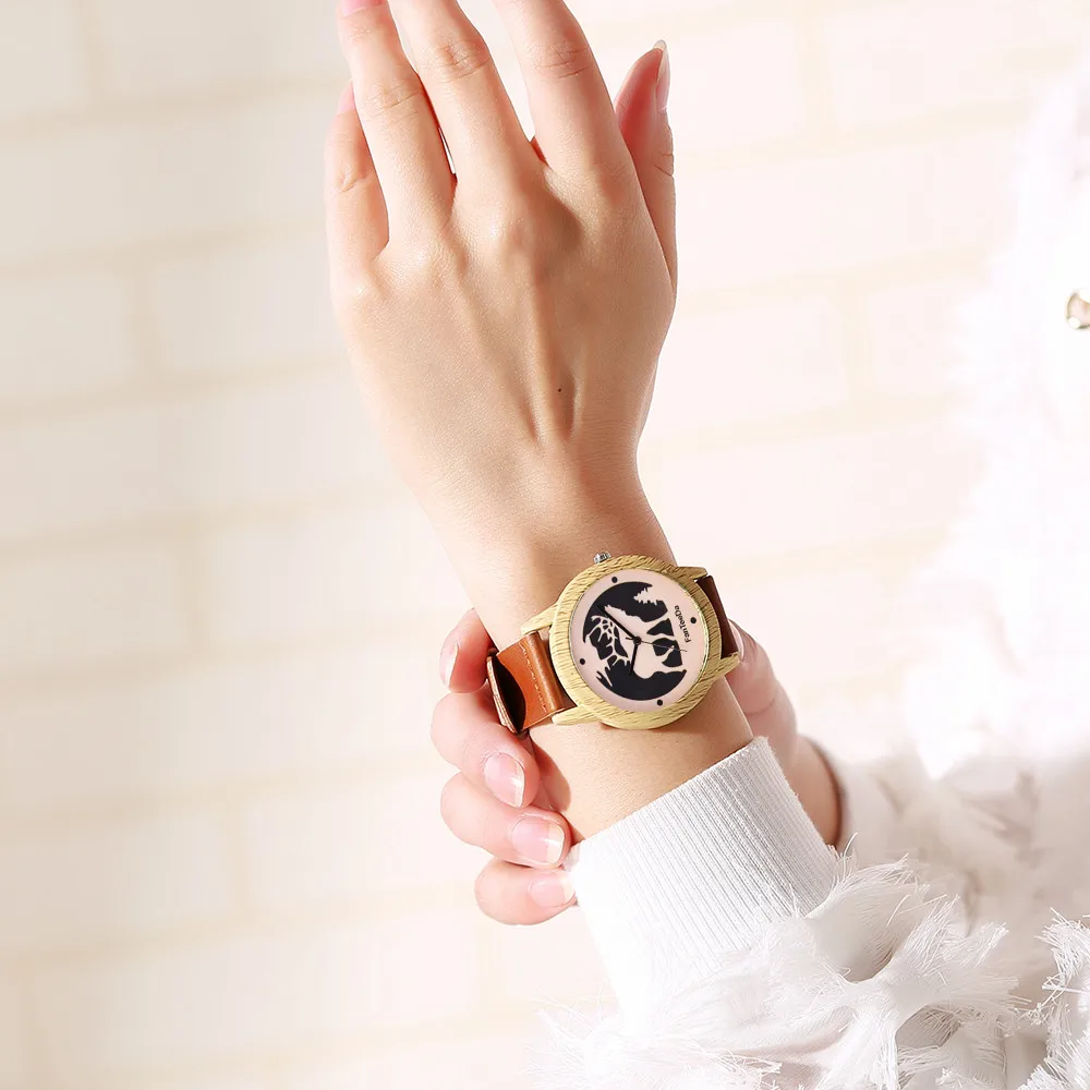 Роскошный модный кожаный браслет Аналоговые кварцевые круглые наручные часы