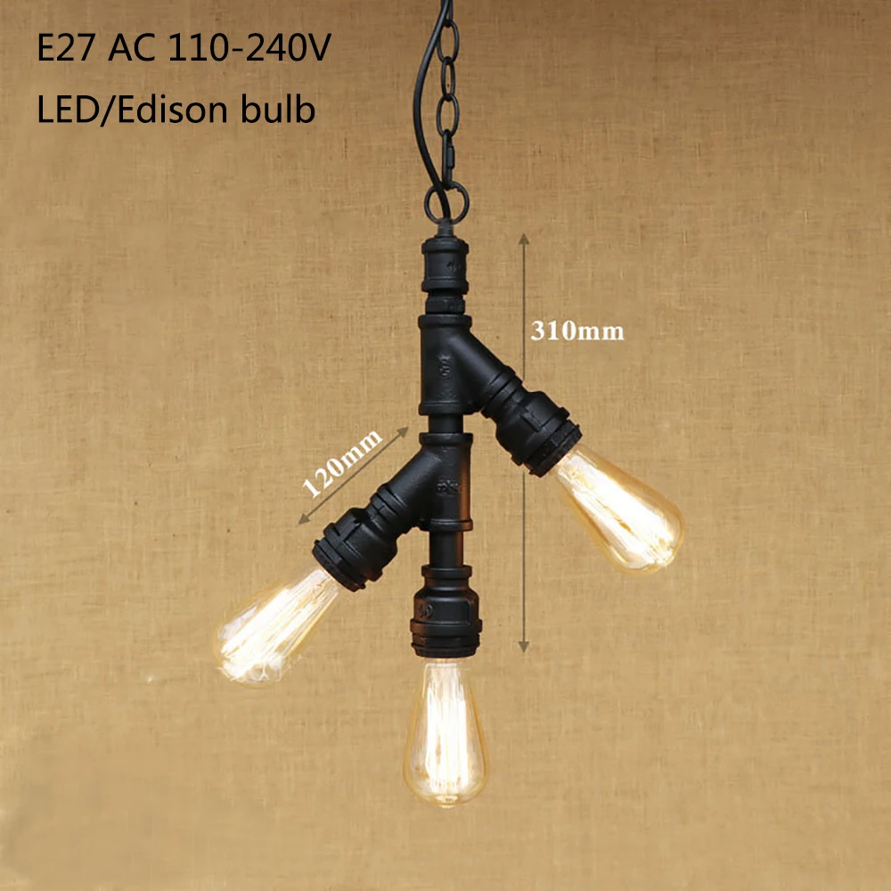 Лофт промышленная железная водопроводная труба винтажный подвесной светильник