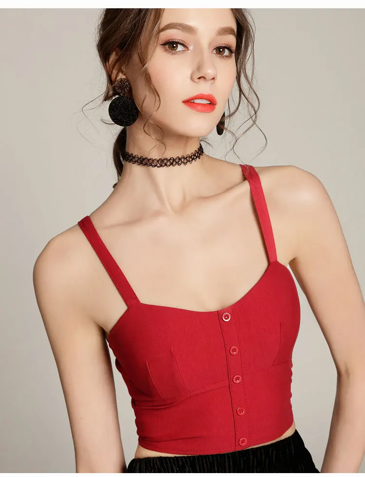 Большие размеры, топ Vrouwen Camis, топ на бретелях, Vrouwen Hemdje Zomer, сексуальный Mouwloze Slanke Lage Borst Knop Roupas Femininas - Цвет: 028red