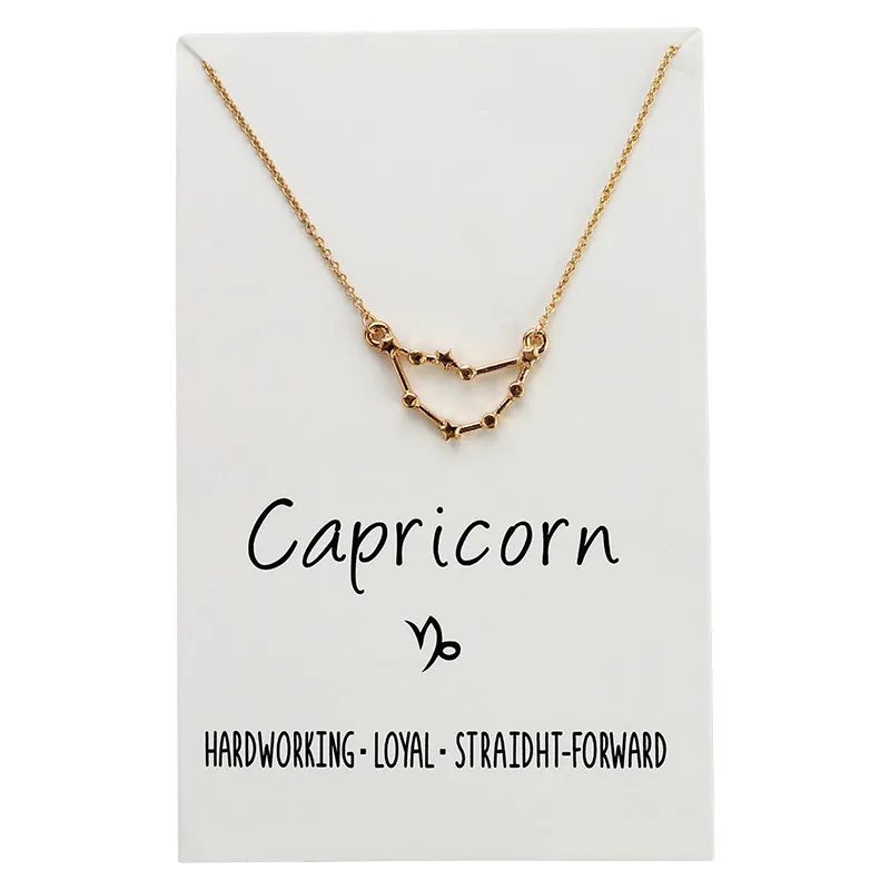 Capricorn Ожерелье с длинной цепочкой из золота и серебра с двенадцатью созвездиями, колье из Водолей, рыбы, Телец, Лев, дева, весы, Скорпион, Стрелец, Козерог - Окраска металла: Capricorn