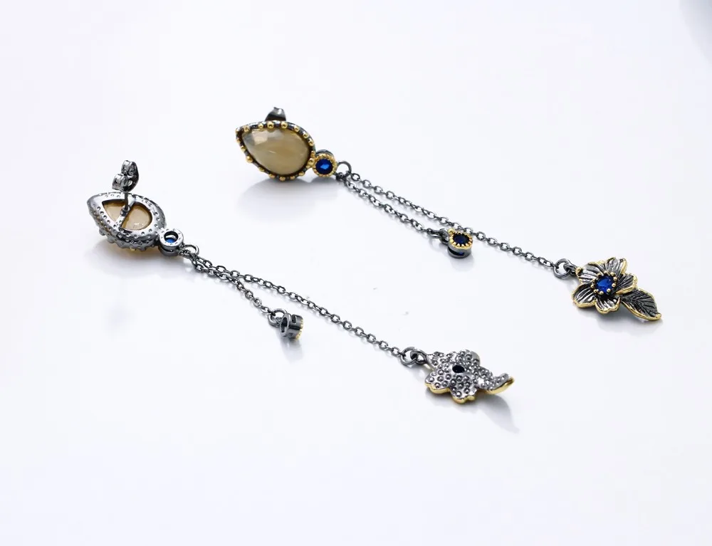 97mm long chain beautiful drop earring Lt yellow stones blue color crystal female Jewelry& Accessories earrings for women