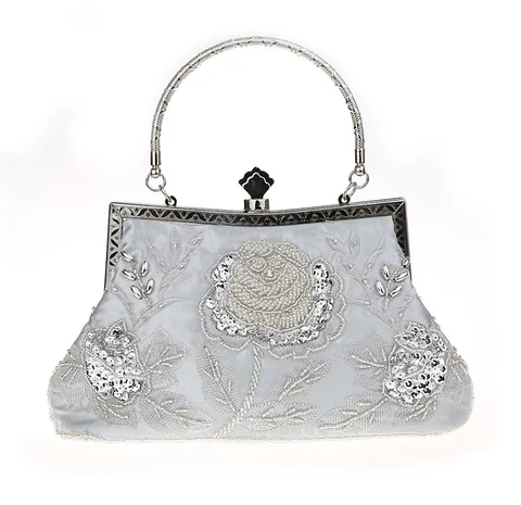 Новое поступление, Серебряная Женская Банкетная Сумочка с блестками и бисером, вечерняя сумочка для невесты, кошелек, сумка для макияжа, бесплатная доставка 03331-1-C