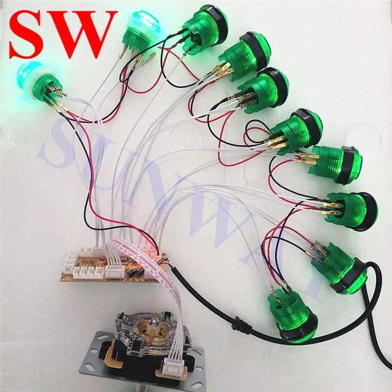 2 игрока DIY аркадный джойстик с 20 светодиодный кнопками+ 2 джойстика+ 2 USB энкодера комплект+ кабели джойстик аркадный набор