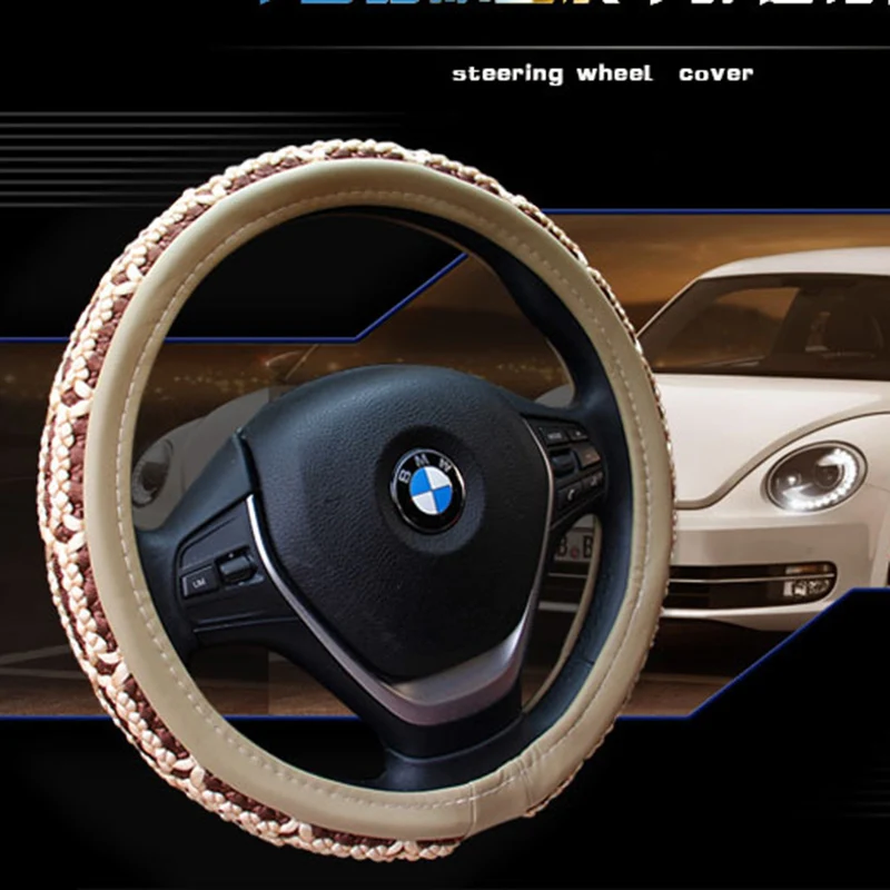 

KKYSYELVA Steering-Wheel Black Car Sport Steering Wheel Cover Leather Steering Covers Universal 38CM wheel cover