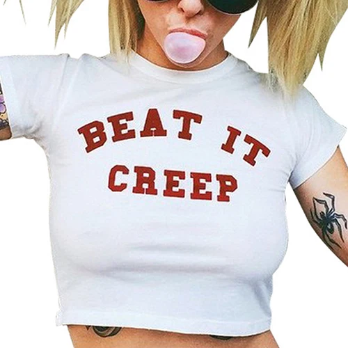 Для женщин летние Мода Beat It ползучести Письмо печати короткий рукав футболка Crop