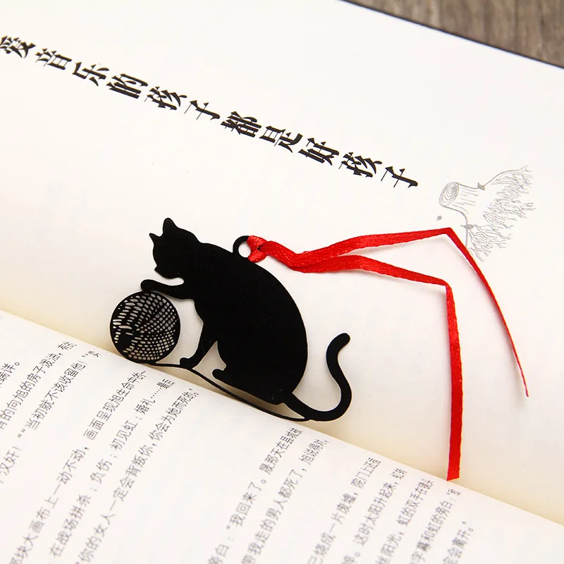 Милый черный металлический Кот, Закладка, животные, кошки, книжный знак для книг, Скрепка, для учителя, для студентов, подарок, офисные, школьные канцелярские принадлежности