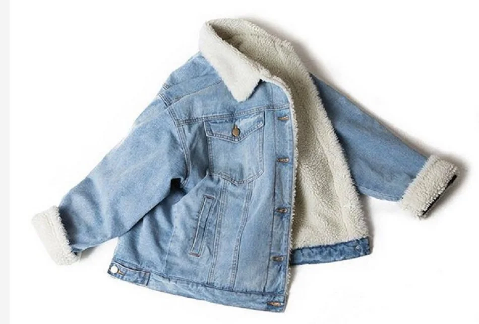 Джинсовая куртка зимняя джинсовая куртка женская плюс бархат утолщение овечья шерсть в длинном абзаце свободный f короткий абзац w