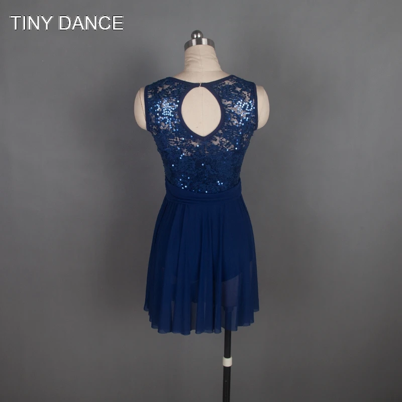 Темно синее трико с блестками кружевное и Сетчатое платье для балета Лирический