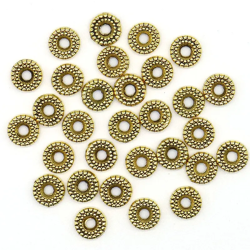 Vintage gold 8 мм, 100 шт./лот, винтажные посеребренные золотые бусины с узором в виде колеса, тибетские серебряные бусины для изготовления браслетов, ювелирных изделий - Цвет: Vintage gold