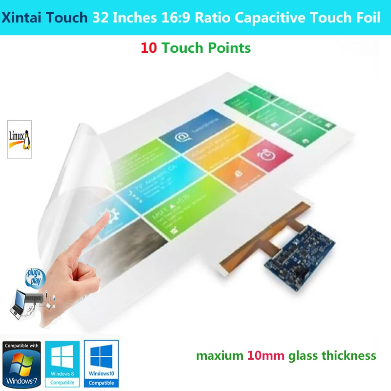 Xintai Touch-Lámina multitáctil capacitiva, 32 pulgadas, 10 puntos táctiles, película táctil interactiva para quiosco táctil/MESA, Etc. Plug & Play