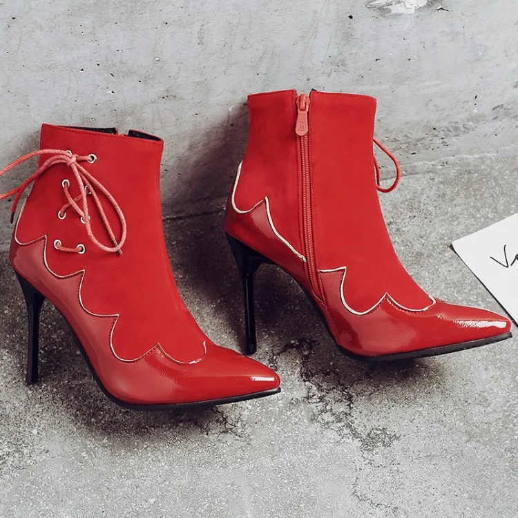 Женские ботинки с перекрестной шнуровкой и боковой молнией|Женские полусапожки|