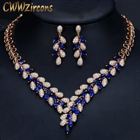 cwwzircons nthiopian african gold earrings necklace wedding jewelry set blue cz crystal golden jewellery sets for wedding t289