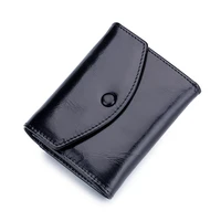 hot sales women leather three fold wallets brand designer coin purse high quality genuine oil wax leather ladies zipper purses