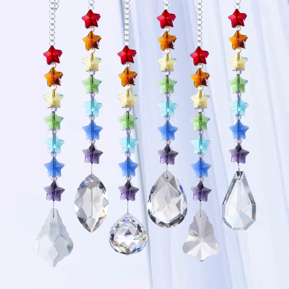 H& D хрустальные люстры призмы Suncatchers радужные оконные шторы чакра Подсолнухи с пятизвездочными бусинами домашний декор, набор из 6
