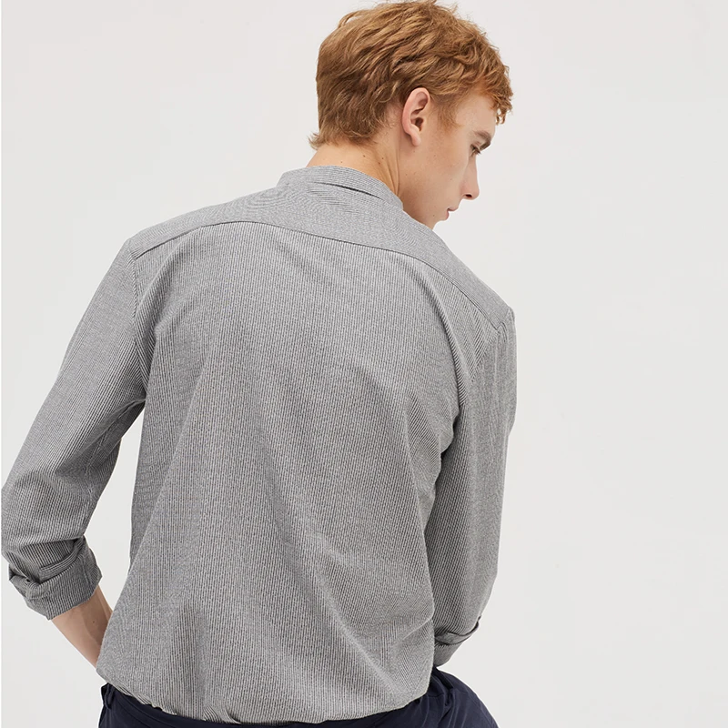 Markless серые полосатые мужские рубашки chemise homme Осенняя модная деловая Повседневная рубашка с длинными рукавами camisa masculina CSA8532M