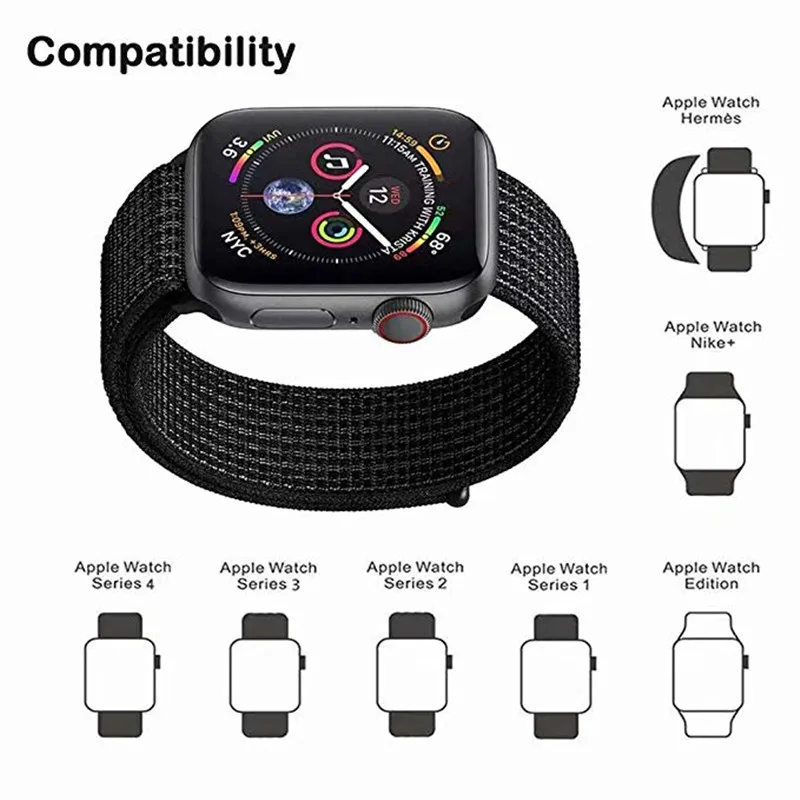 Сменный нейлоновый ремешок для apple watch band 4 44 40 мм мягкий спортивный дышащий iWatch 3 2 1