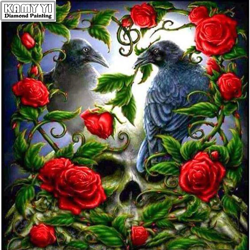 Полноразмерная 5D картина из страз сделай сам ворона и голова черепа 3D Алмазная