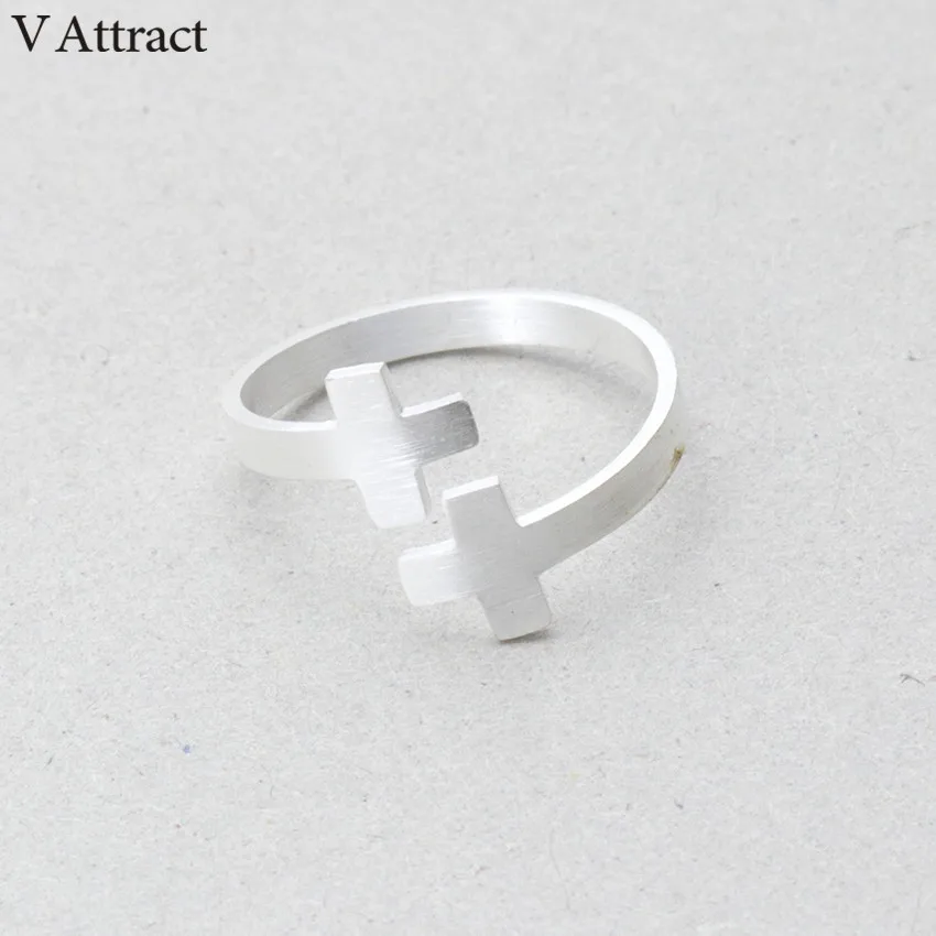 V Attract Handcrafted Baptism Jewellery Ring Gold Color Stainless Steel Adjustable Dpuble Cross Bague For Women|rings for women|cross ringring |
