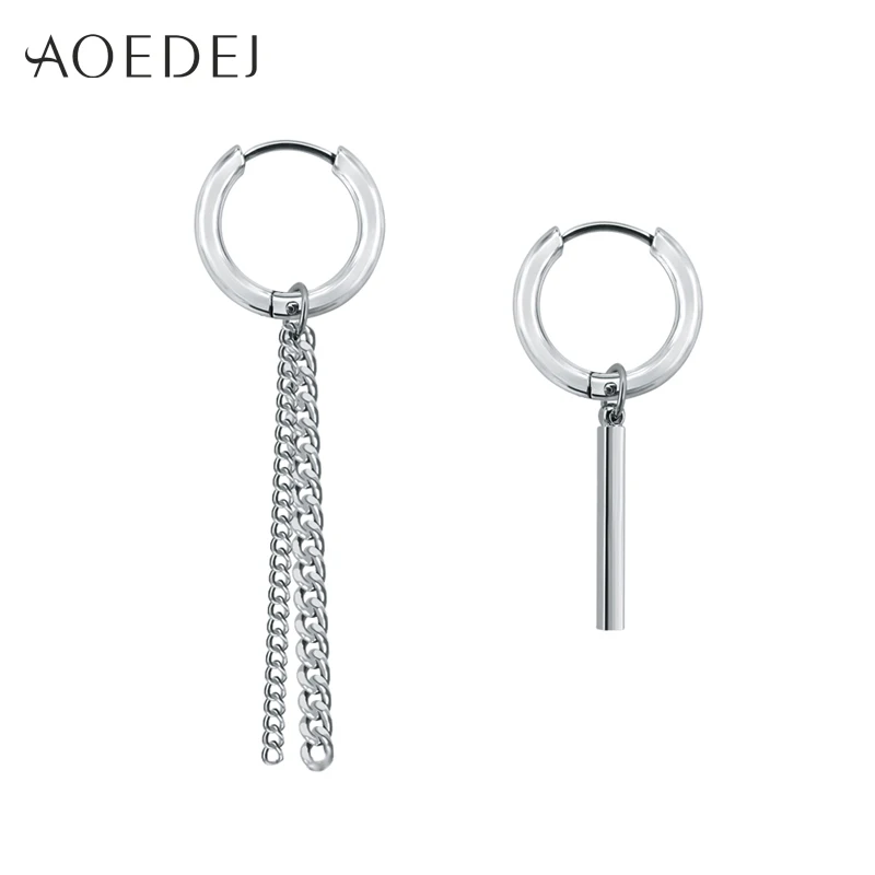 

AOEDEJ Hip Hop Hoop Earrings Punk Style Boys Korean Jewelry Tassel Long Earring For Men Women Hoops Men Round Earrings 2 Pcs