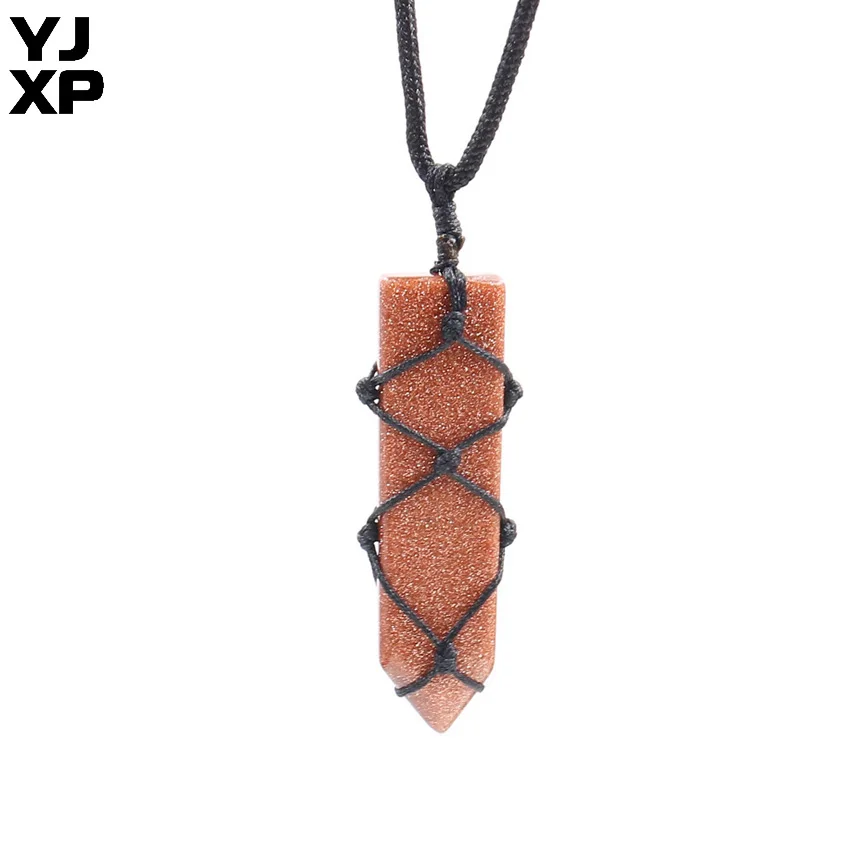 Gold Sand Stone YJXP черный пеньковый обернутый меч в форме подвески натуральный кристалл кварцовый камень Бохо макраме талисманы тревога рельеф ювелирные изделия - Окраска металла: Gold Sand Stone