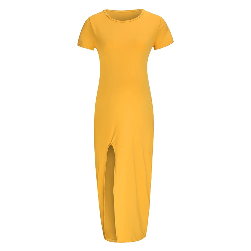 TELOTUNY Fashion Women Solid color short-sleeved split bag hip skirt long maternity dress vestidos maternidad G 19 | Мать и ребенок