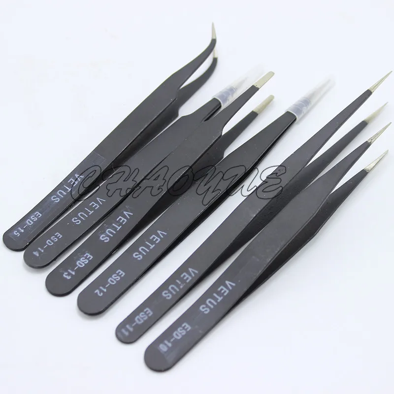 6 шт./лот профессиональные антистатические пинцеты из нержавеющей стали ESD наборы