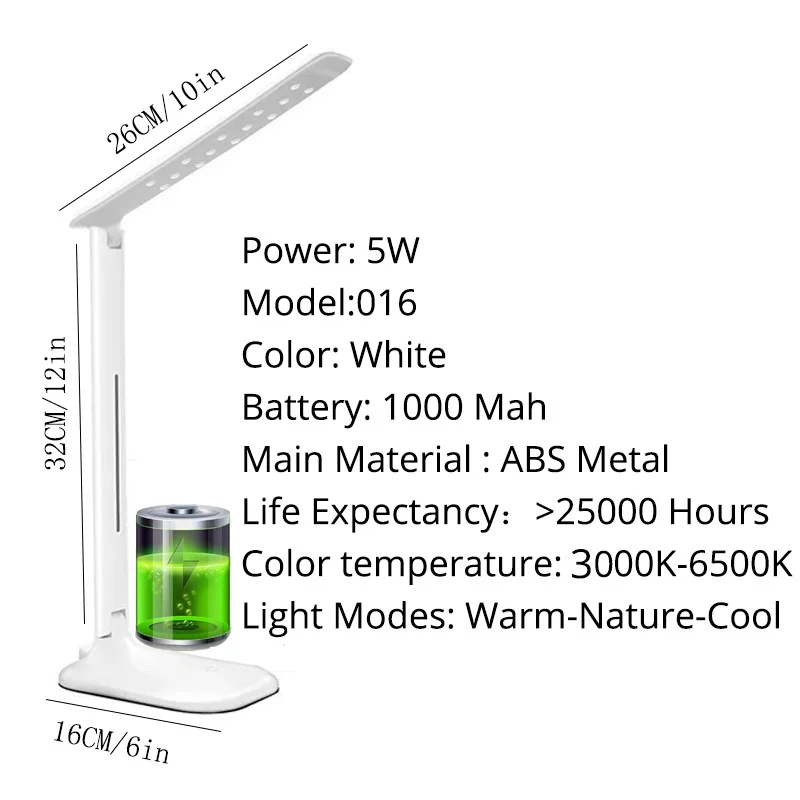 Fonkin LED Desk Lamp USB Reading Eye Protection Light Battery Powered Stepless Dimmable Touch Sensor Control Study Table | Лампы и