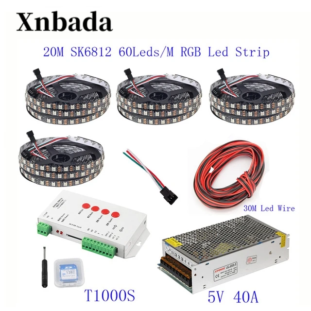 20 м 15 10 5 WS2812B Светодиодная лента IC 60 светодиодов/м RGB умная Пиксельная полоса + T1000S