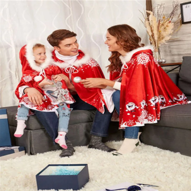 Women Christmas Velvet Hooded Cape Fur Hat Cloak Snowflake Santa Claus Long Sleeve Costume Cosplay | Женская одежда