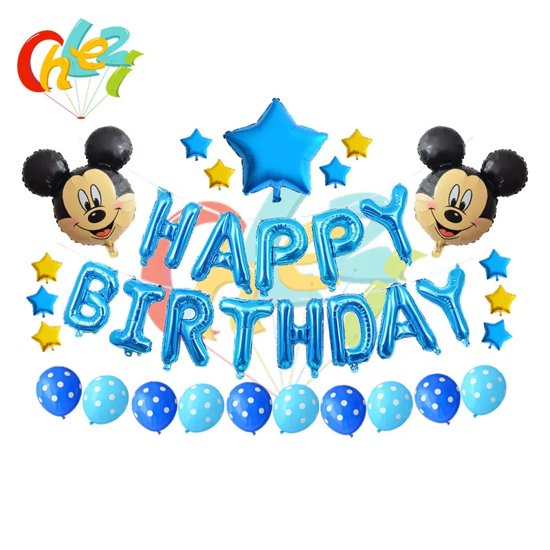 1 компл. Микки Маус Минни гелиевые фольгированные шары Happy Birthday Алфавит буквы Висячие шарики дети партии украшения детский душ - Цвет: Синий