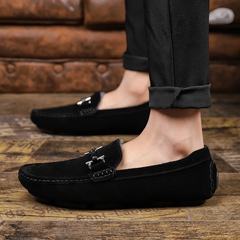 2018 Winter Genuine Leather Men Driving Shoes Slip On Warm Plush Causal Boat Hot Fashion Loafers Moccasins Size 38-44 | Обувь