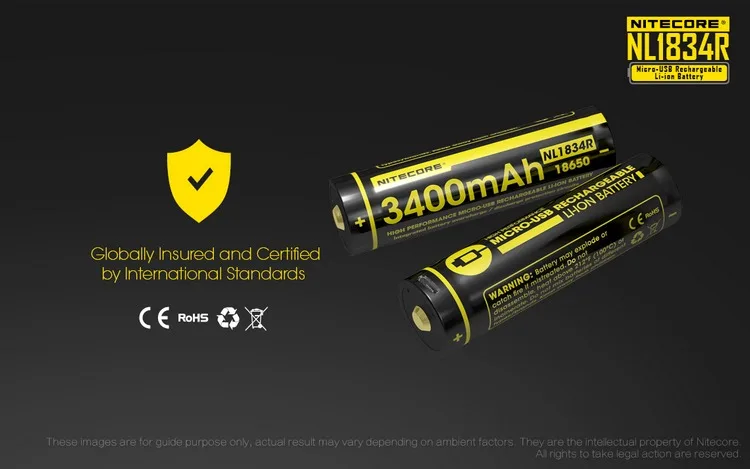 NITECORE 3400mAh высокопроизводительный литий-ионный аккумулятор с кнопкой сверху 18650 защищенный аккумулятор NL1834R с кабелем для зарядки