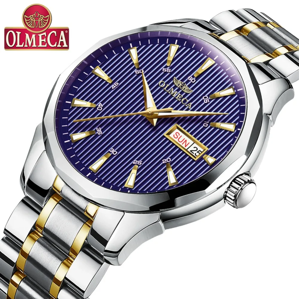 

OLMECA Watches Men Waterproof Stainless Steel Luxury Blue Analogue Wrist Watches Luminous Date Sport Quartz Watches Montre Homme