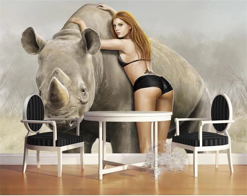 3d room wallpaper custom murals non-woven wall sticker Rhino beauty beast painting background photo for | Обустройство дома