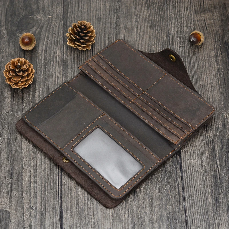 Винтажный Длинный кошелек двойного сложения для мужчин и женщин длинный