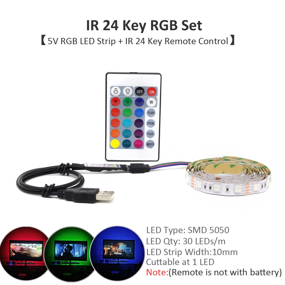 IR 24Key RGB Set Светодиодная лента Bluetooth USB 5 V SMD 5050 3528 Водонепроницаемая RGB CCT Беспроводная Музыка USB светодиодные осветительные полосы для компьютера ТВ светильник - Испускаемый цвет: IR 24Key RGB Set